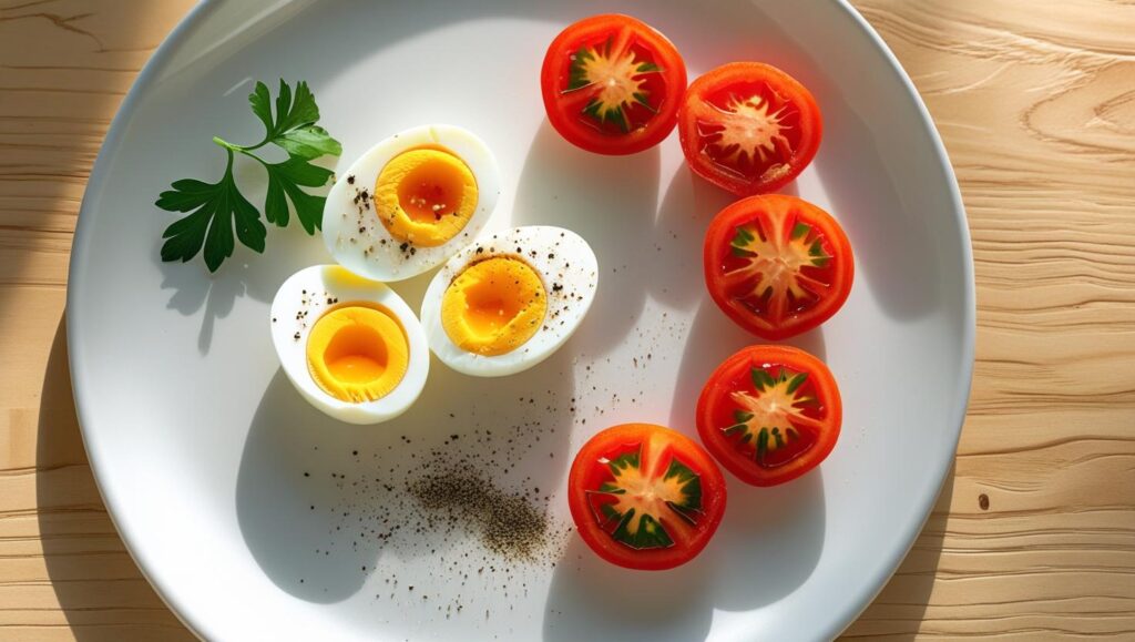 Boiled Eggs with Perfectly Cut Tomatoes